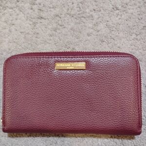 Adrienne Vittadini Tri Fold Burgundy Fushia  Pebbled Leather Wallet